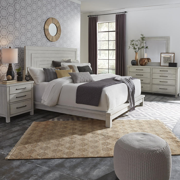 Modern Farmhouse Queen Platform Bed, Dresser & Mirror, Night Stand