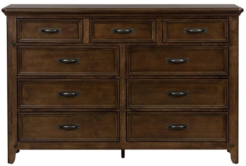 Liberty Furniture Saddlebrook 9 Drawer Dresser in Tobacco Brown