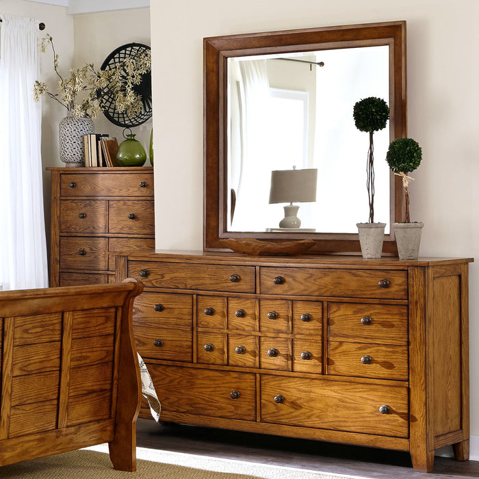 Grandpas Cabin King California Sleigh Bed, Dresser & Mirror