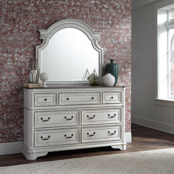 Magnolia Manor King California Upholstered Bed, Dresser & Mirror, Chest