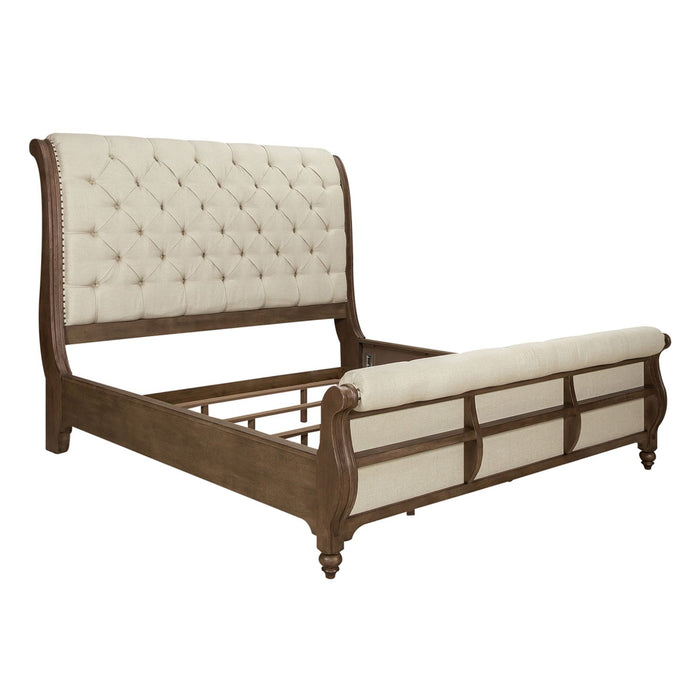 Americana Farmhouse King Sleigh Bed, Dresser & Mirror