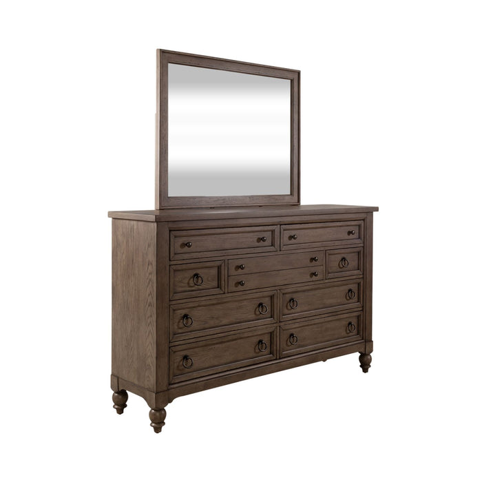 Americana Farmhouse King Sleigh Bed, Dresser & Mirror, N/S