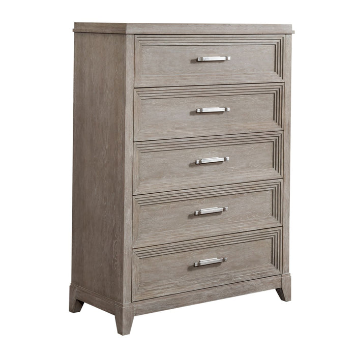 Belmar King California Upholstered Bed, Dresser & Mirror, Chest